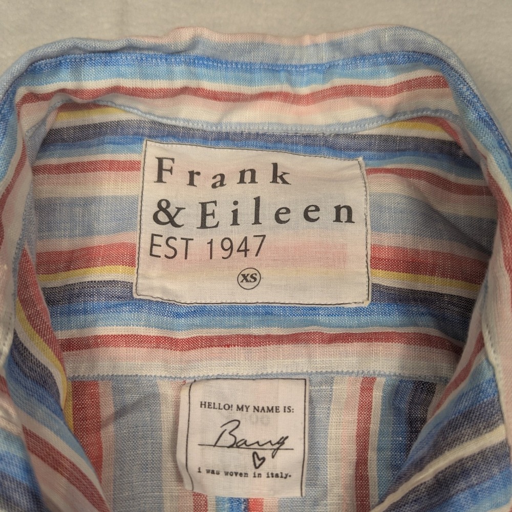 Frank & Eileen Barry Linen Shirt Womens XS Multi Color Stripe Button Up Italian - Picture 4 of 5